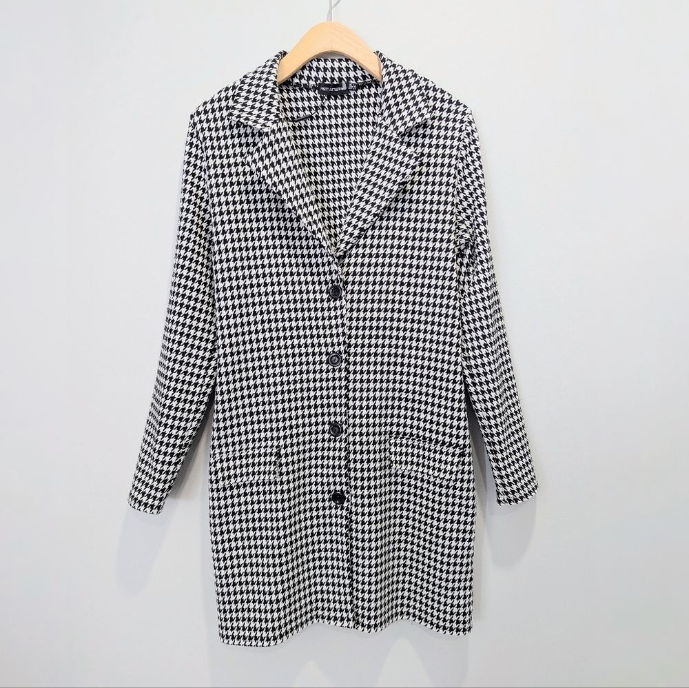 PrettyLittleThing Black Monochrome Houndstooth Dress Blazer Size M/L - Picture 4 of 5